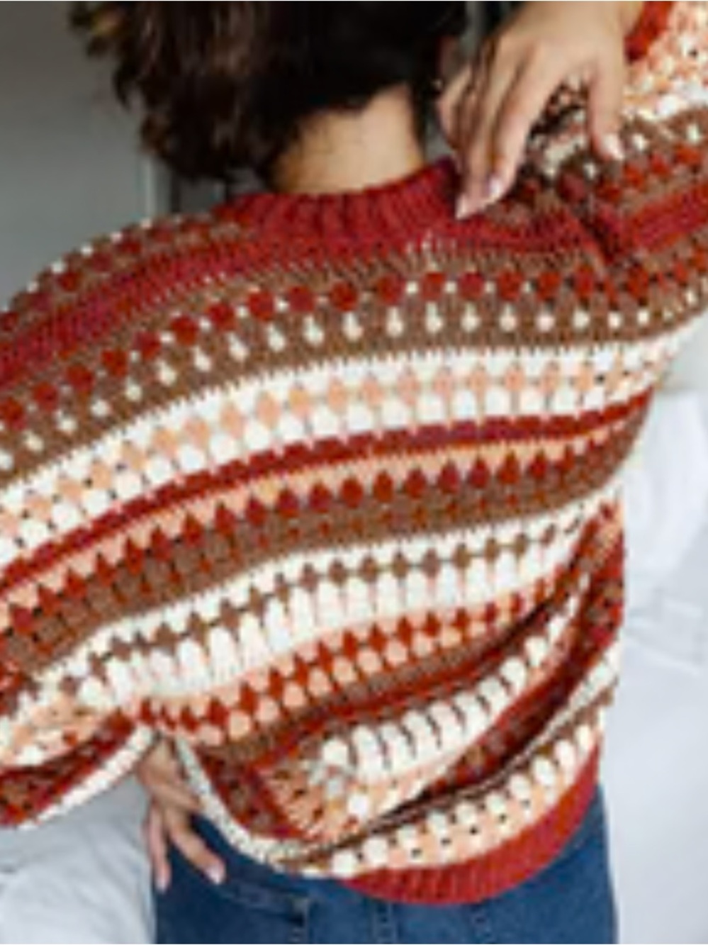 Line & Dot Women's Chenille Rust Striped Crochet Sweater